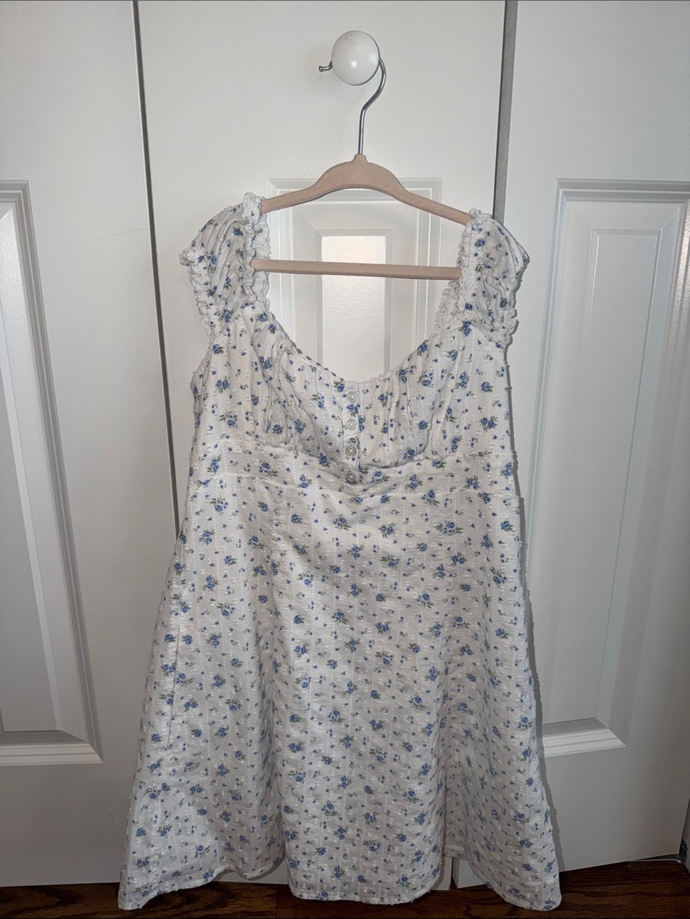 Hollister White Mini Dress with Blue Floral Print